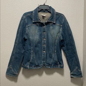 A.M.I. Jean Jacket Womens Small S Blue Denim With Rhinestones